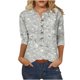 thumbnail image 1 of 3/4 Manga Superior Impresa Botón Suelto Cuello Redondo Camiseta, Tops Sueltos para las Mujeres, 1 of 5