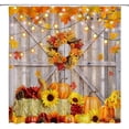 thumbnail image 2 of Fall Pumpkin Shower Curtain Autumn Maple Leaves Thanksgiving Harvest Rustic Farmhouse Barn Door Fabric Bathroom Decor Set with Hooks,70 W X 70 H, 2 of 3