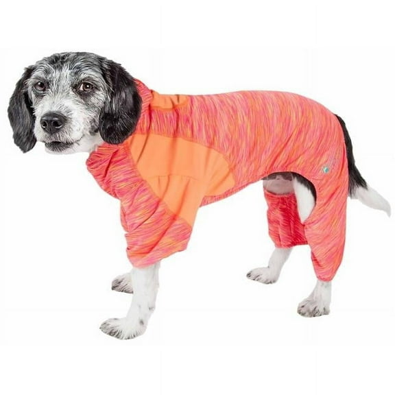 Active Downward Dog Heathered Performance 4-Way Stretch Two-Toned Full Body Warm Up Hoodie, Orange - Medium