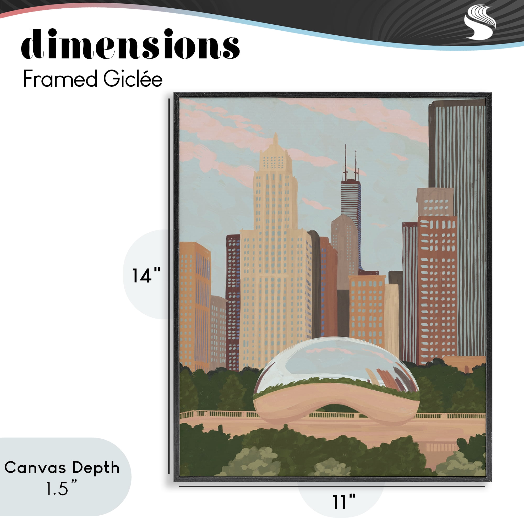 Stupell Industries Chicago Bean Cityscape Black Framed Giclee Art, design by Veronica Lara