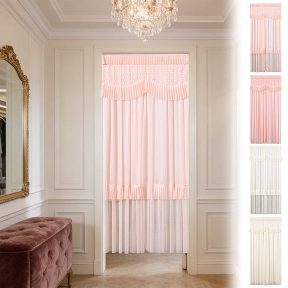 Msgweeeg Door Cover Temporary Door Simply Lace Door Curtain Room Divider Punch-free Installation for Home Use Double-layered Opaque Sheer Curtain for Bedroom and Kitchen 78.74 X 39.37 Inches