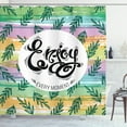 thumbnail image 1 of Enjoy Every Moment Shower Curtain, Text in Round Frame and Leafy Branches on Vibrant Brushstrokes, Fabric Bathroom Set with Hooks, 69W X 75L Inches Long, Multicolor, by Ambesonne, 1 of 3
