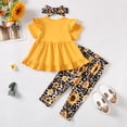 thumbnail image 3 of 18 Months Baby Girls Clothes 24 Months Girls 3PCS Floral Outfits Set Sunflower Print Toddler Girls Short Sleeve Top Pants Set with Headband Yellow, 3 of 7