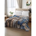 thumbnail image 2 of Blue White Daisy King Size Flat Sheet, Wrinkleproof & Fadeproof Cooling Flat Bed Sheet Only, Vintage Pastoral Butterfly Rustic Wood Breathable Soft Bedding Top Sheets 105 x 98 Inches, 2 of 8