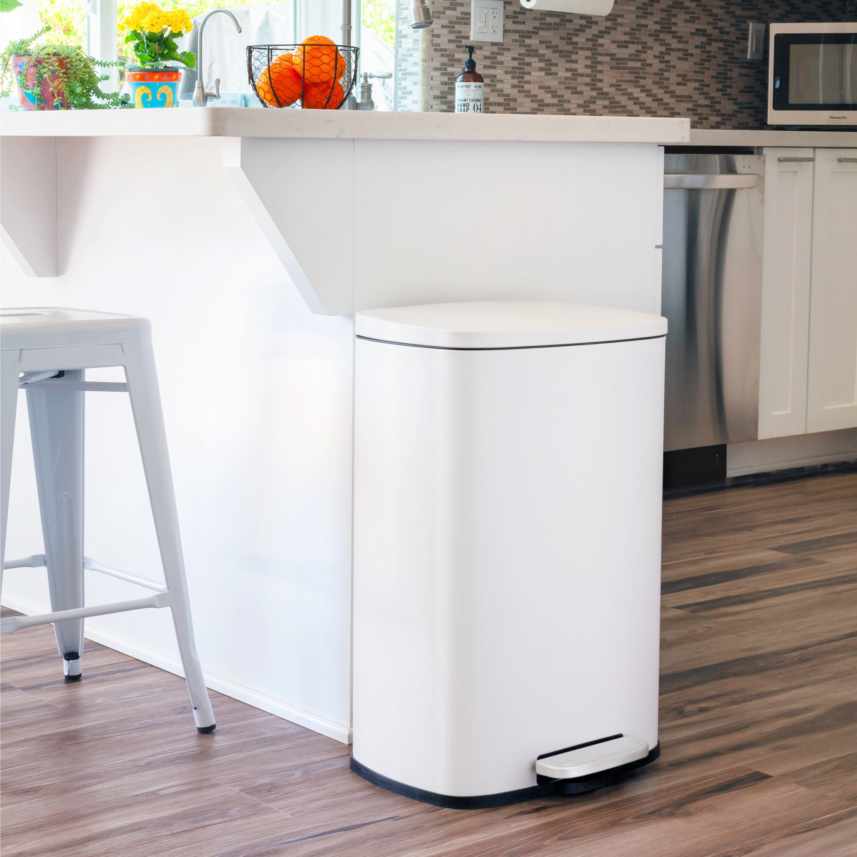 Qualiazero Kitchen Trash Can, 13.2 Gallon Stainless Steel Step Garbage Bin with Soft Close Lid, White