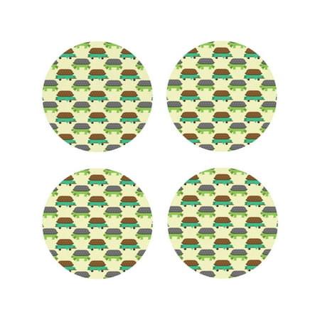 

Fuzoiu Turtle On Skateboard Print Leather Coasters Set Drink Coasters Set of 4 for Tabletop Protection Durable PVC Coasters Home Décor and Housewarming Gift-Round Shape