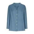 thumbnail image 4 of Women Linen Button Down Shirt Rolled Cuffed Long Sleeve Blouse Ladies Summer Casual V Neck Business Cotton Tops, 4 of 7