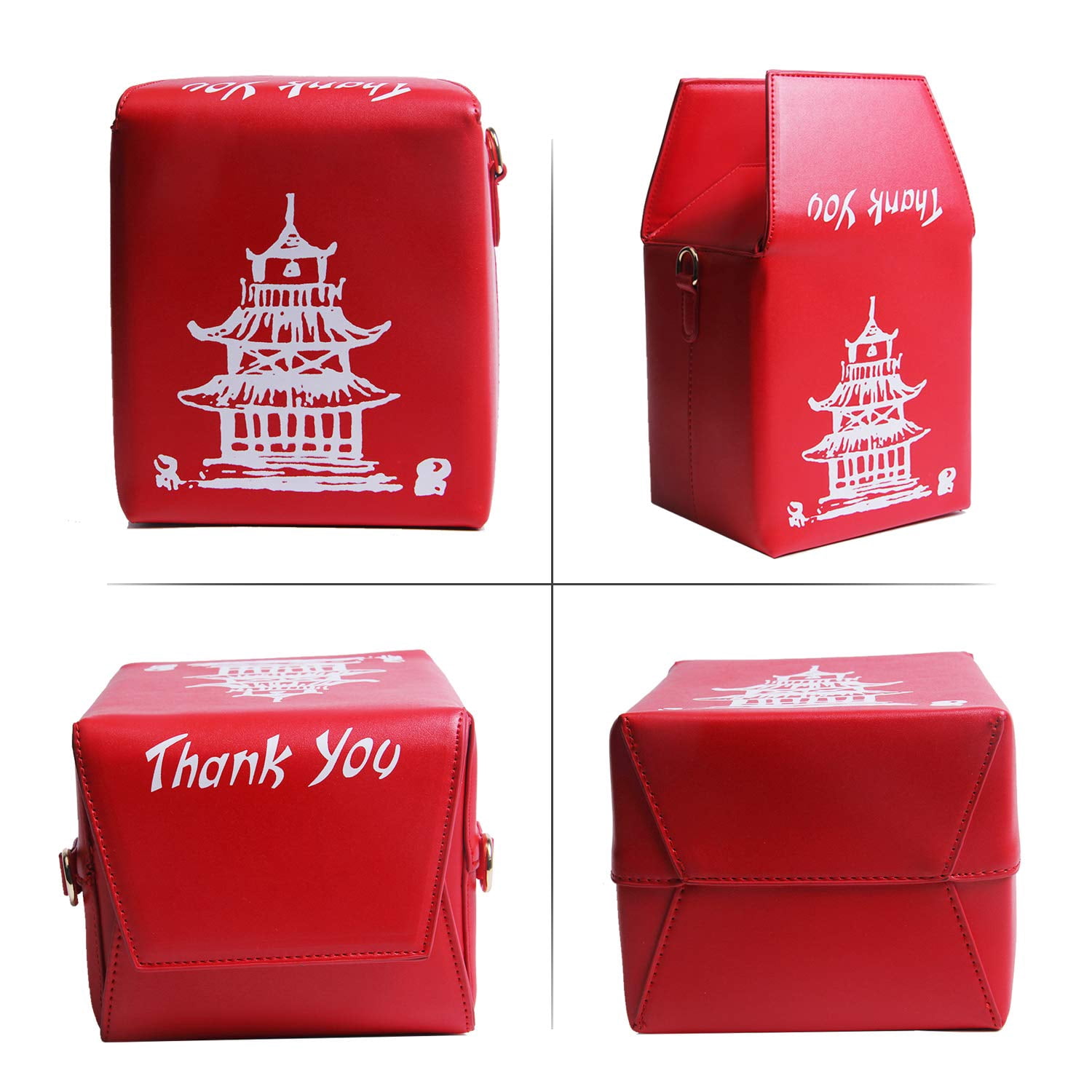 Women Novelty Chinese Takeout Purse Tower Print Crossody Shoulder Bag Box Totes with Comfortable Chain Strap
