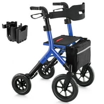 MAXWALK Rollator Walker for Tall Seniors, 12'' All Terrain Big Rubber Wheels, Foldable Walker with Backrest, Adjustable Handle & Seat for 5.3-7ft, Blue