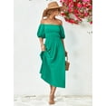 thumbnail image 2 of Women's Off Shoulder Puff Sleeve Maxi Dress Smocked Bodice Ninety Five % Polyester And Five % Spandex Casual Fabric, 2 of 16