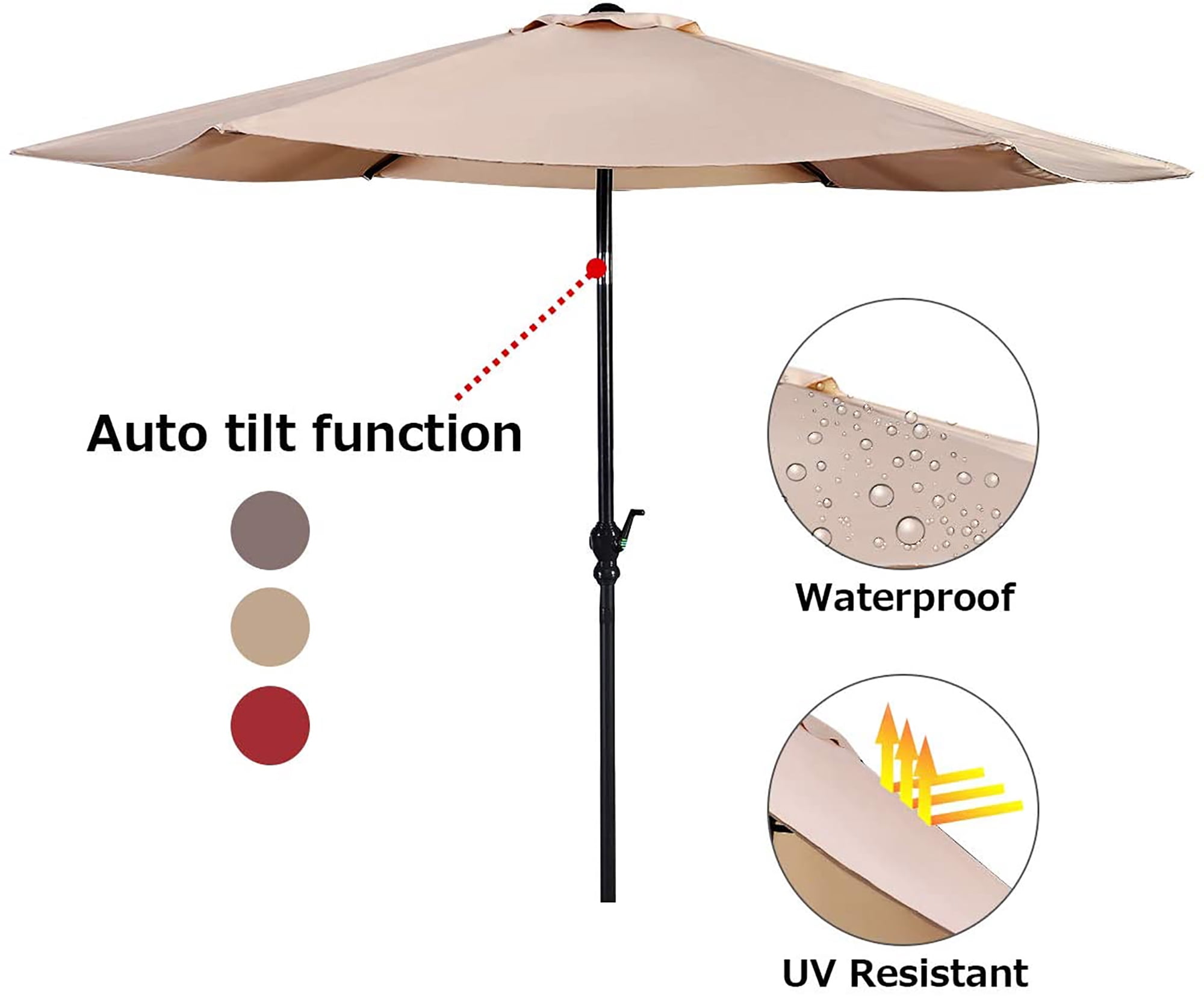 Costway 9ft Patio Umbrella Outdoor W/ 50 LBS Round Umbrella Stand W/ Wheels, Beige