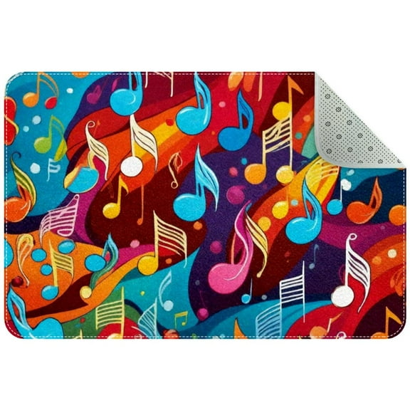 Cute Colorful Music Notes Small Area Rug, Non-Slip Door Mat Indoor Floor Mat, Washable Kitchen Rug Entrance Door Mat for Bedroom Living Room