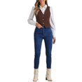 thumbnail image 2 of INSPIRE CHIC Women's Denim Vest V Neck Button Down Casual Jean Waistcoat Sleeveless Jakcet S Dark Brown, 2 of 5