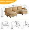 thumbnail image 4 of Ktaxon 120" W Sectional Convertible Sofa U Shaped Modular Couch with Double Chaise Corduroy Sleeper Set with 3 Oversized Seats Khaki, 4 of 8