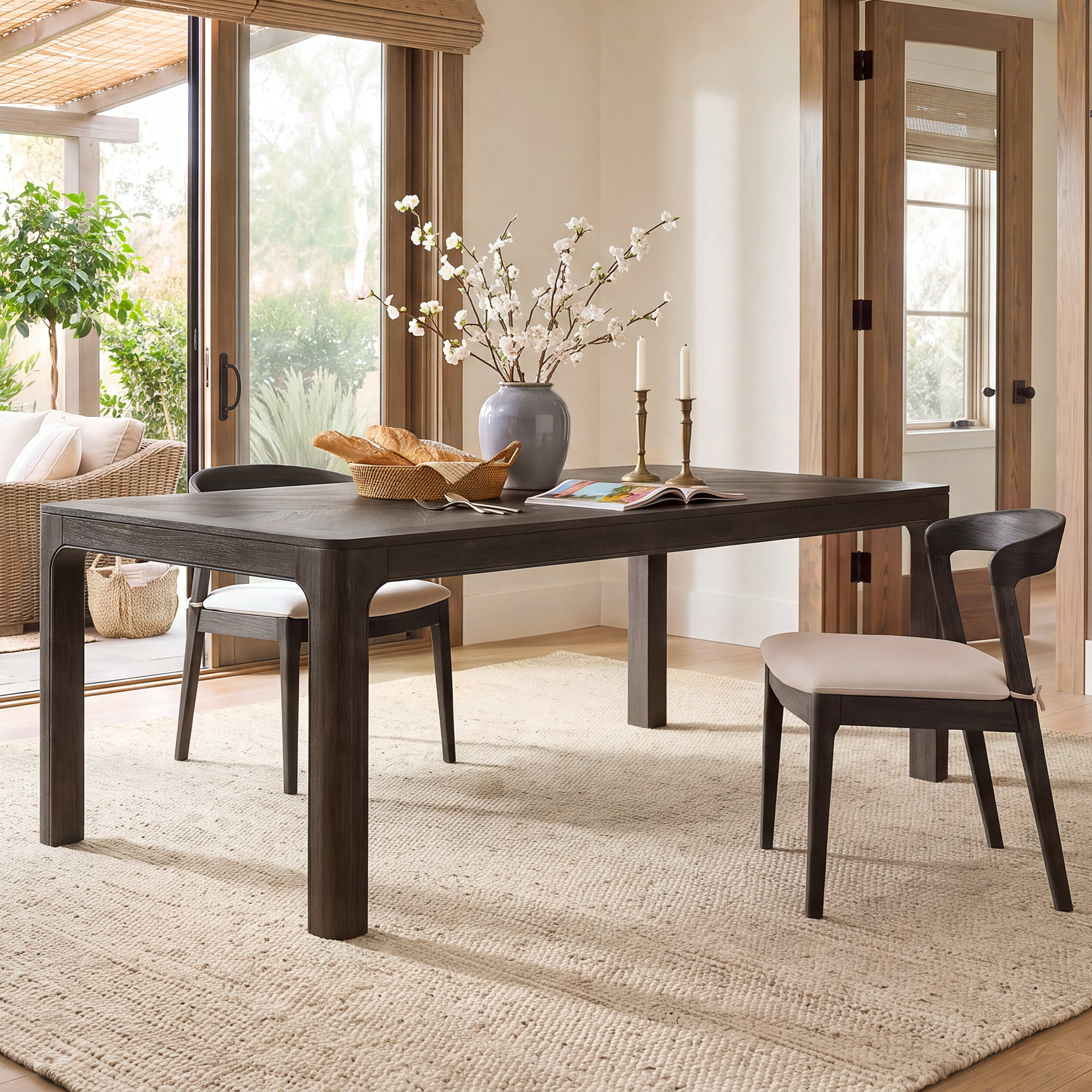 Euroco 60" Rectangular Dining Table for 4-6 Person,Farmhouse Wood Kitchen Table with Rounded Corners and Curved Leg for Kitchen Living Room,Espresso