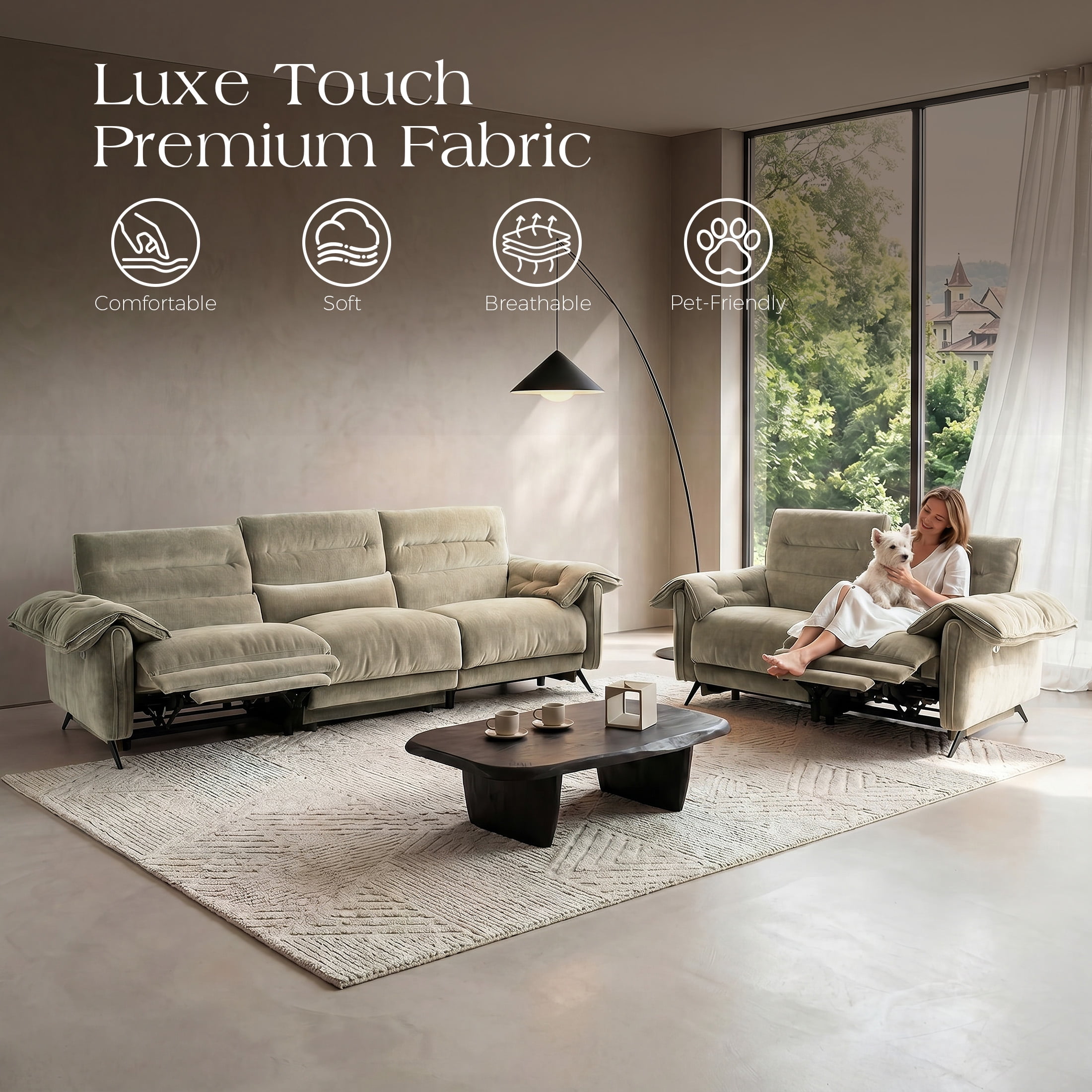 Aenkyo 2-Piece Power Reclining Sofa Set with USB Ports, Loveseat and Sofa, Taupe