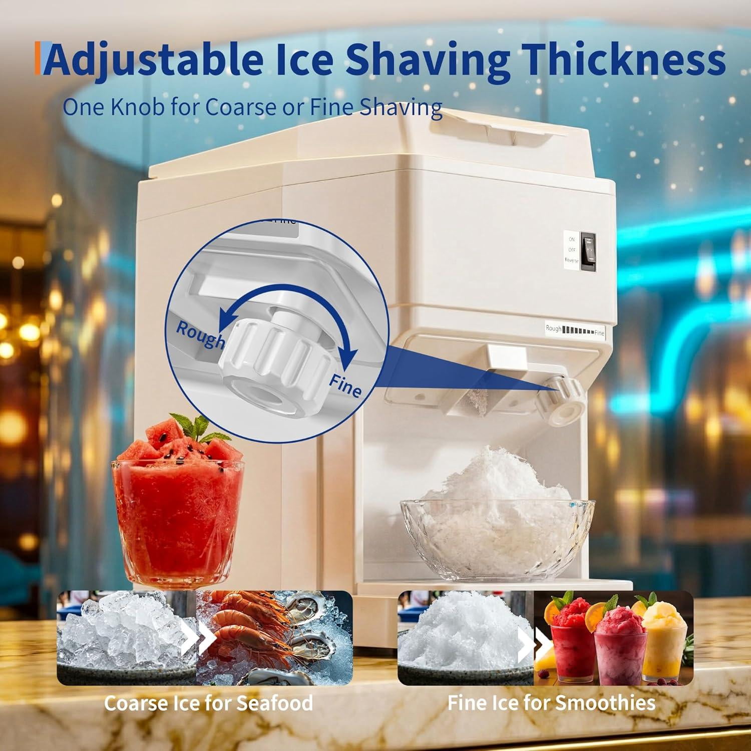 Commercial Electric Ice Shaver – 300LB/H Snow Cone Machine with 6L Storage, Adjustable Ice Texture, 500W 500RPM Snow Cone Maker for Home, Bars, Cafes, Parties – White