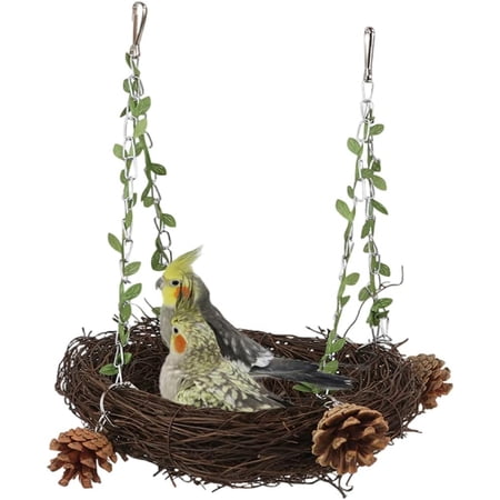 Rattan Nest Small Medium Large Bird Swing for Parrot Parakeet Cockatiel Conure Cockatoo Macaw Grey Lovebird Finch Canary Budgie Cage Perch (Small)