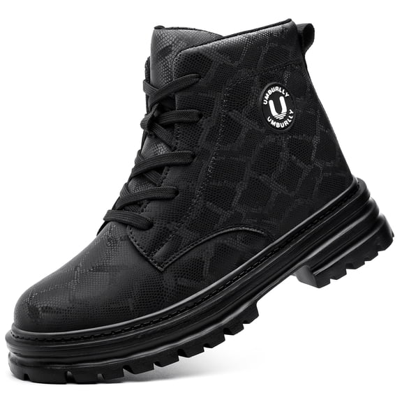 LASUDRAA Women High Top Steel Toe Safety Boots, Puncture Proof Slip Resistant Lightweight Industrial Work Shoes for Construction Warehouse Work