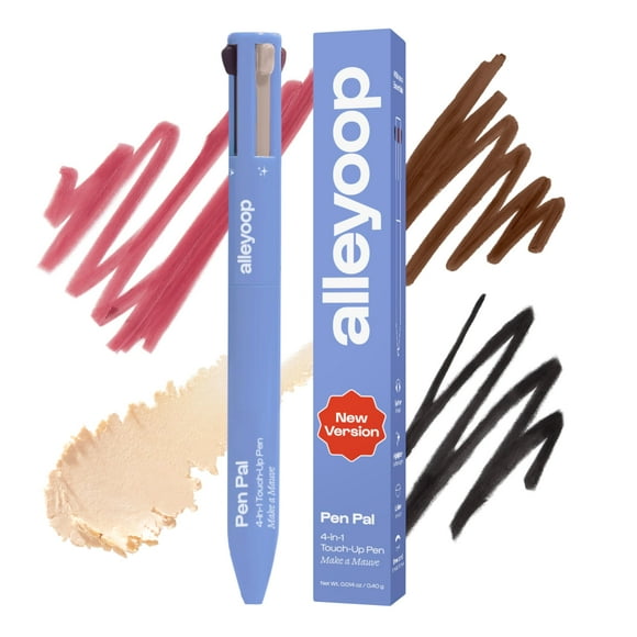 Alleyoop Pen Pal Touch-Up 4 en 1 lápiz de maquillaje Make A Mauve (claro - mediano) - Set de maquillaje de viaje con delineador de ojos, lápiz para cejas, resaltador y delineador de labios - Fórmula d