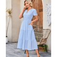 thumbnail image 5 of Women's Summer Casual Maxi Dress Puff Short Sleeve V Neck Ruffle Boho Beach Long Dresses, 5 of 6