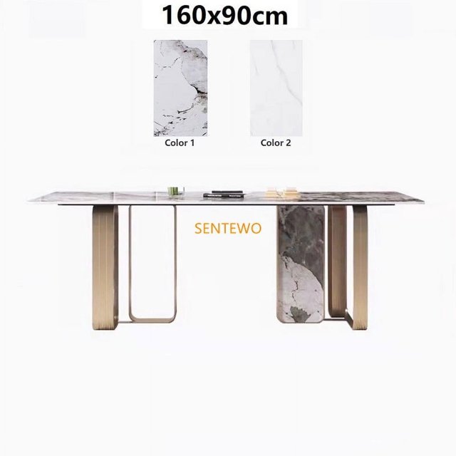 Luxury Rock Slab Dining Table 6 Chairs Set Metal Titanium Glaze Gold Frame Faux Marble Table Kitchen Furniture Eettafel Comedor My Lux Decor Round
