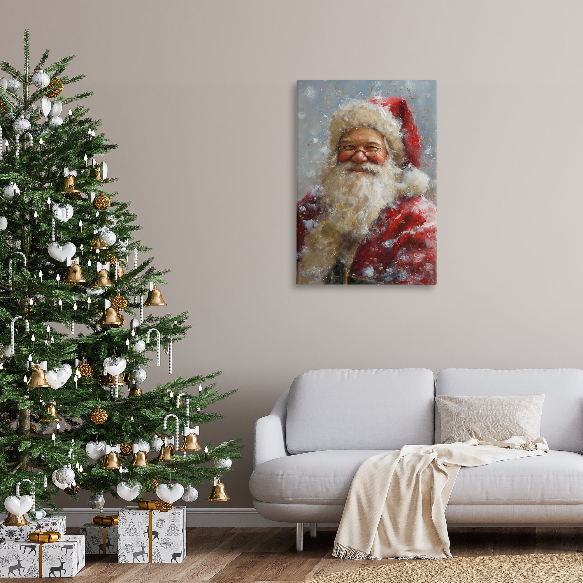 Stupell Industries Smiling Santa Portrait Holiday Painting Gallery Wrapped Canvas Art Print Wall Art, 24 x 36