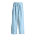 thumbnail image 6 of Wxirdiow Little Girls Sweatpants Girls Wide Leg Linen Pants Casual Summer Beach Palazzo Pants Flowy Boho High Waisted Lounge Trousers with Pockets Sky Blue Size,12-13 Years, 6 of 6
