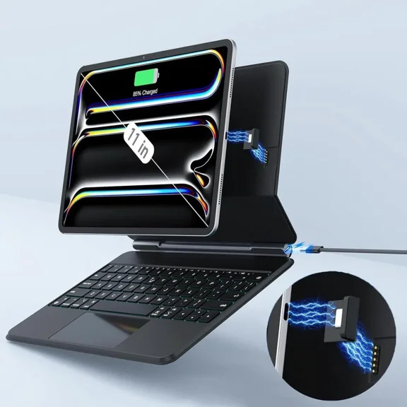 Magic Keyboard Case for iPad Pro 11 inch M4 2024, Auto-Connect, Smart Folio Cover, No Battery Required, Multi-Touch Trackpad, Backlit Keyboard, Support iPad Charging via Keyboard