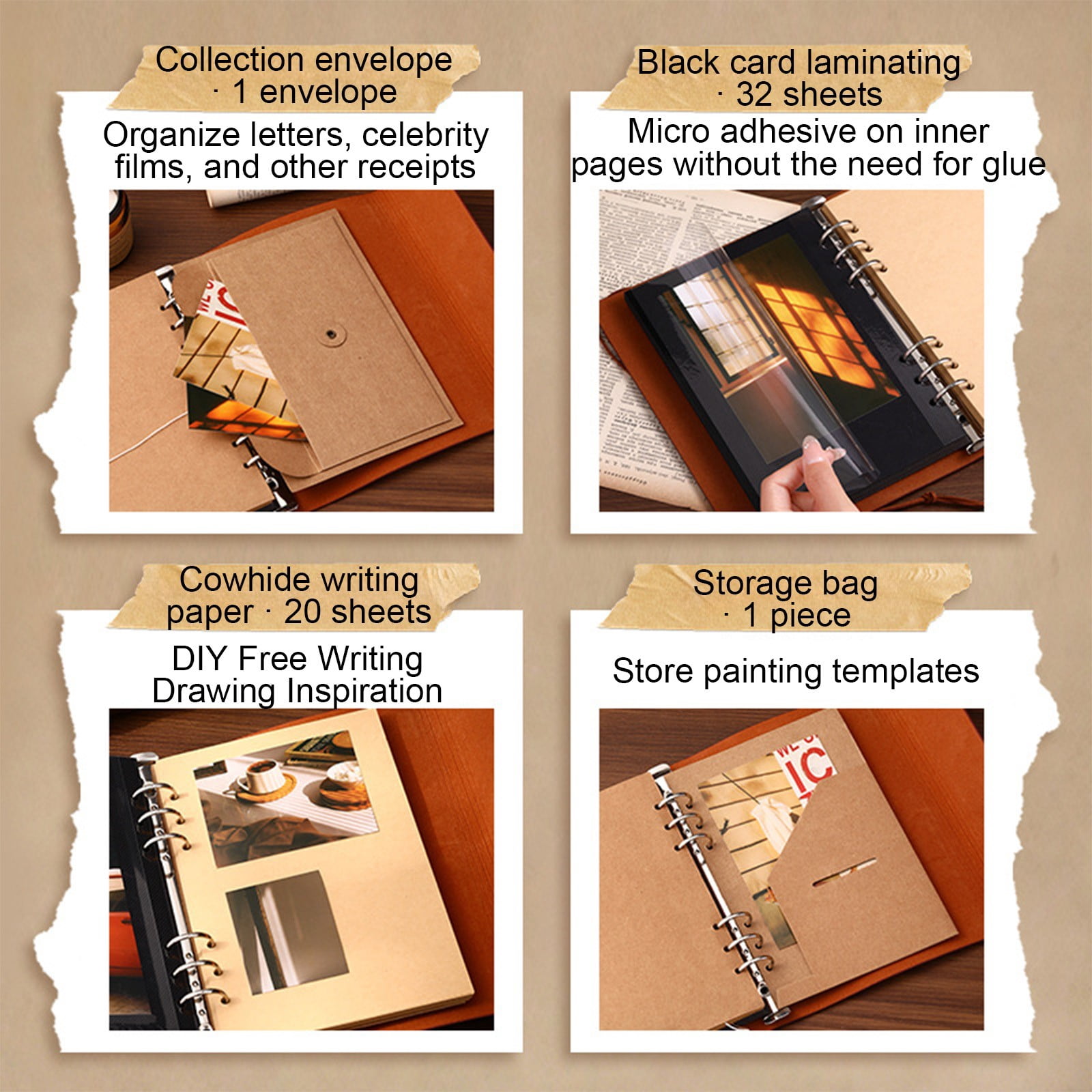 ZYXWVU Vintage Leather Photo Album Journal Loose Leaf Scrapbook with Charm Travel Couple Memory Keepsake Diary Creative Gift