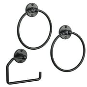 Bathroom Accessory Set Matte Black - 3 Piece wall mounted Bathroom Hardware Kit Hand with 2 towel ring and Toilet Paper Holder