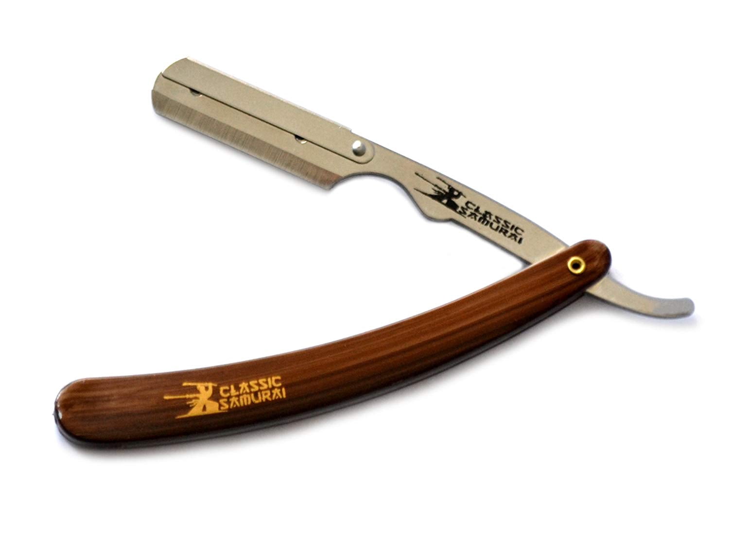 Classic Samurai Stainless Steel Men Shaving Set with CS-101 Brown Professional Barber Straight Edge Razor with 100 Lord Platinum Edge Razor Blades, Shaving Brush