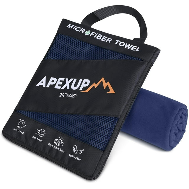 Toalla APEXUP de microfibra, 122 x 61 cm, secado rápido, color azul marino