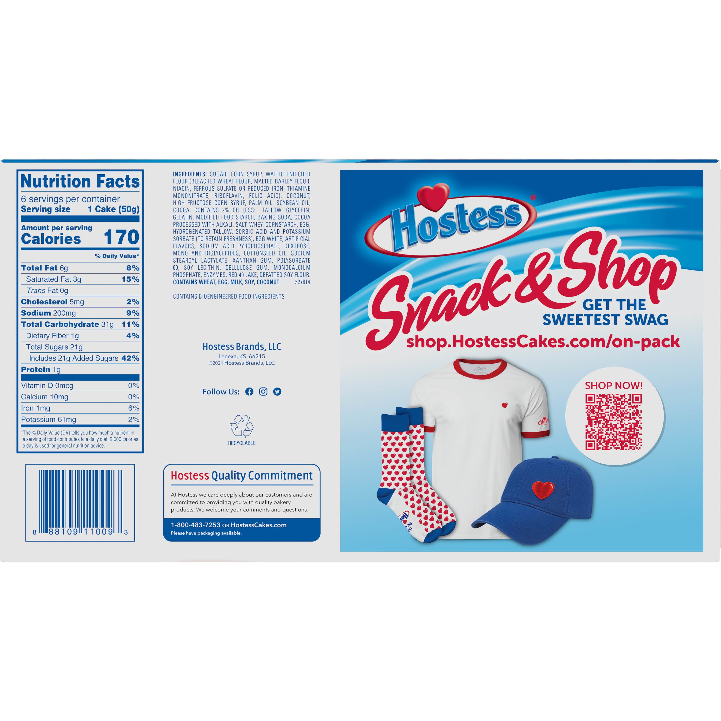 HOSTESS SNOBALLS, Coconut-Covered Chocolate Cake, Creamy Filling, 6 Count   10.5 oz and HOSTESS Cinnamon Coffee Cake, Topped with Streusel, Individually Wrapped, 8 Count, 11.6 oz(2 Packs)