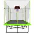 thumbnail image 6 of 10FT x 17FT Rectangle Trampoline with Basketball Hoop and Rubber Ball, Outdoor Trampoline with Enclosure Net and Non-Slip Ladder for Kids Adult, Green, 6 of 9