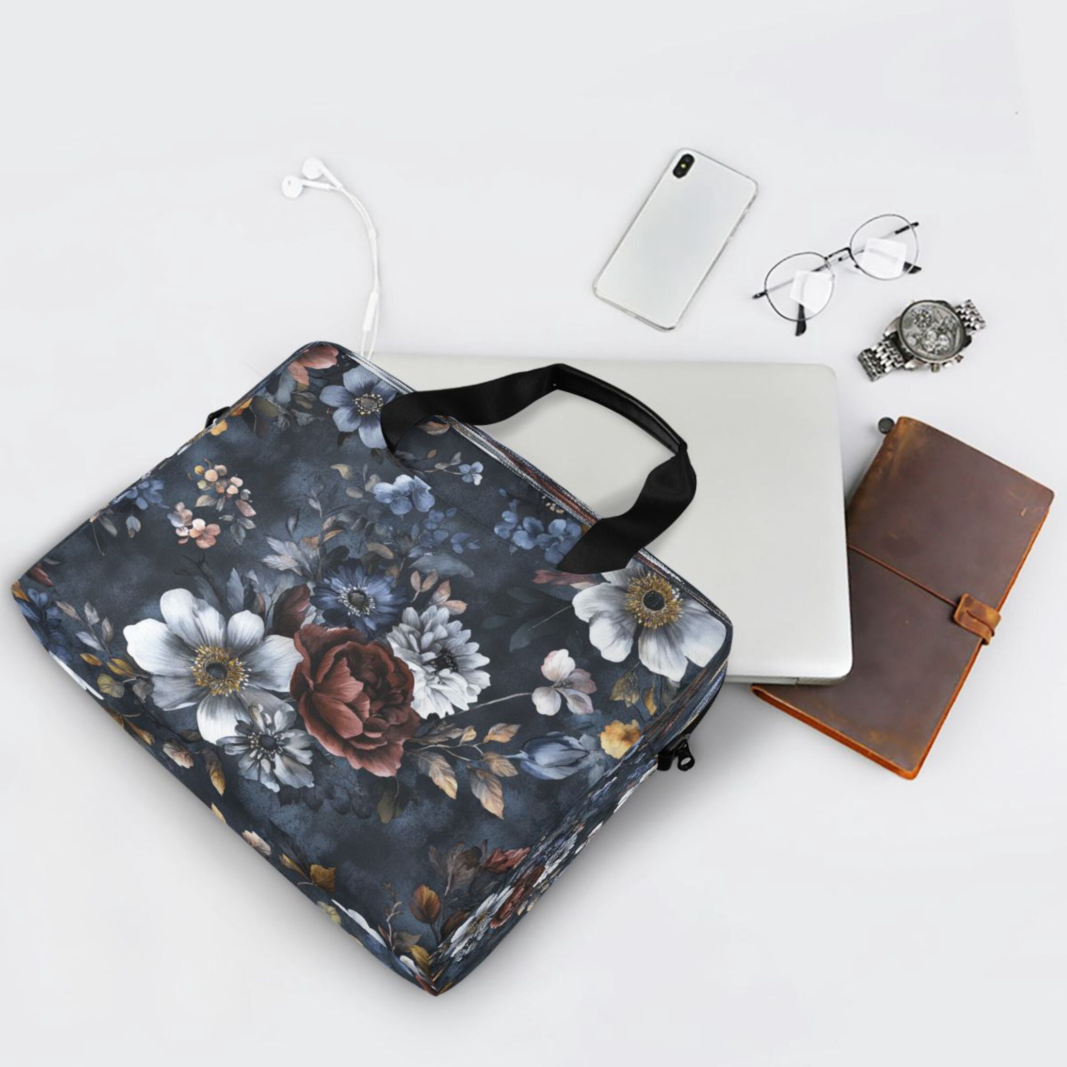 16" Laptop Tote Bag Laptop Sleeve Case Computer Briefcase for Work & Travel Blue Peonies
