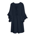 thumbnail image 1 of VEKDONE Mode Col Ouvert Dames Mince Mini Col Côtelé Aguichant Mince Longue Robe Bleu Marine m, 1 of 4