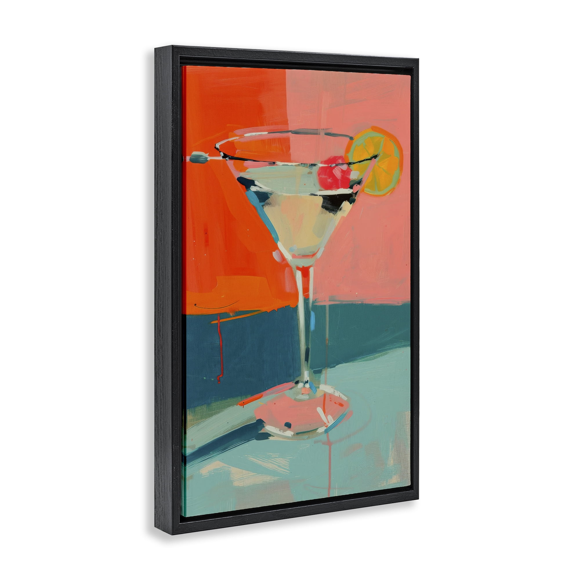 Stupell Industries Modern Cocktail Time Food & Beverage Painting Black Floater Framed Canvas Art Print Wall Art, 21 x 31