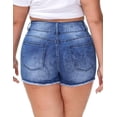 thumbnail image 5 of Gocolloa Women Plus Size Jean Shorts Sexy Stretchy High Waisted Frayed Raw Hem Denim Shorts Royal Blue 26W, 5 of 5