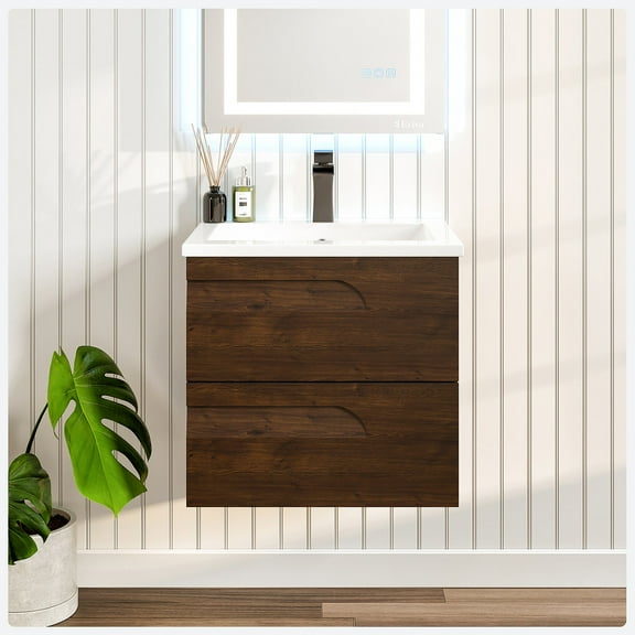Eviva Joyous 24 inch Rosewood Wall Mount Bathroom Vanity