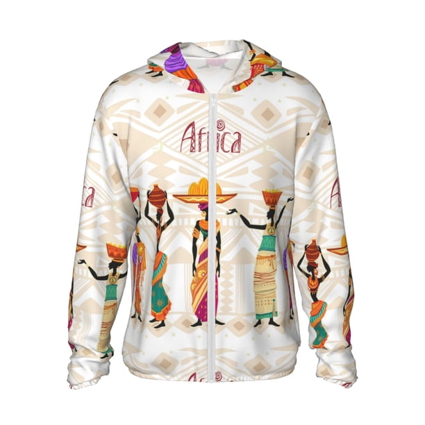Fotbe Black African Woman Chaqueta con Protección Solar UPF 50+ para Hombre y Mujer, Camisa con Capucha y Bolsillos-Small