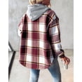 thumbnail image 4 of ChicMe Jackets for Women Plaid Print Hooded Long Sleeve Shacket Fleece Lined Lightweight Casual Jacket Red-S, 4 of 9