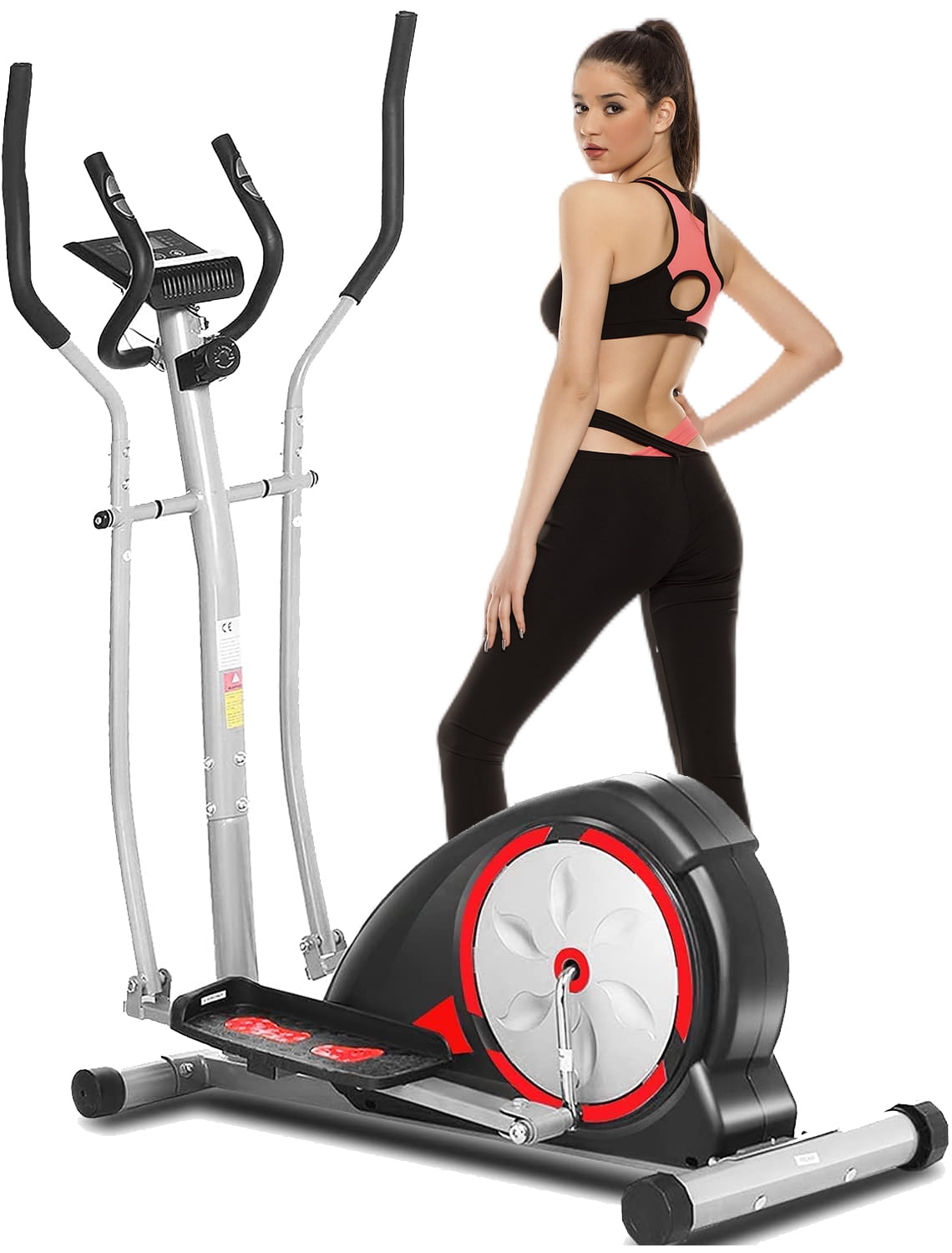 Elliptical Machine Cross Trainer with Pulse Rate Grips and LCD Monitor, 8 Resistance Levels Smooth Quiet Driven for Home Gym Office Workout 350LBS