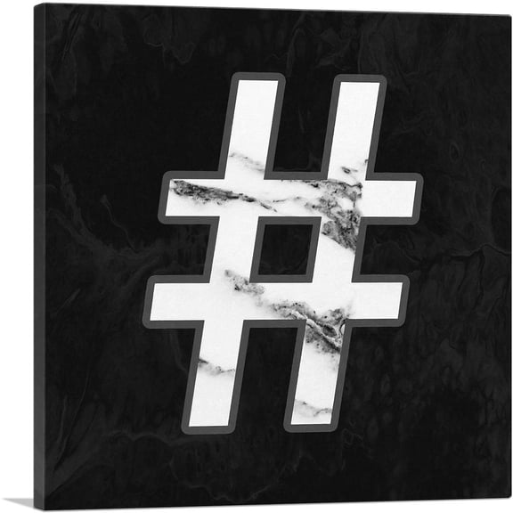 ARTCANVAS Classy Black White Marble Alphabet Number Sign Hash Tag Pound Canvas Art Print - Size: 12" x 12" (0.75" Deep)