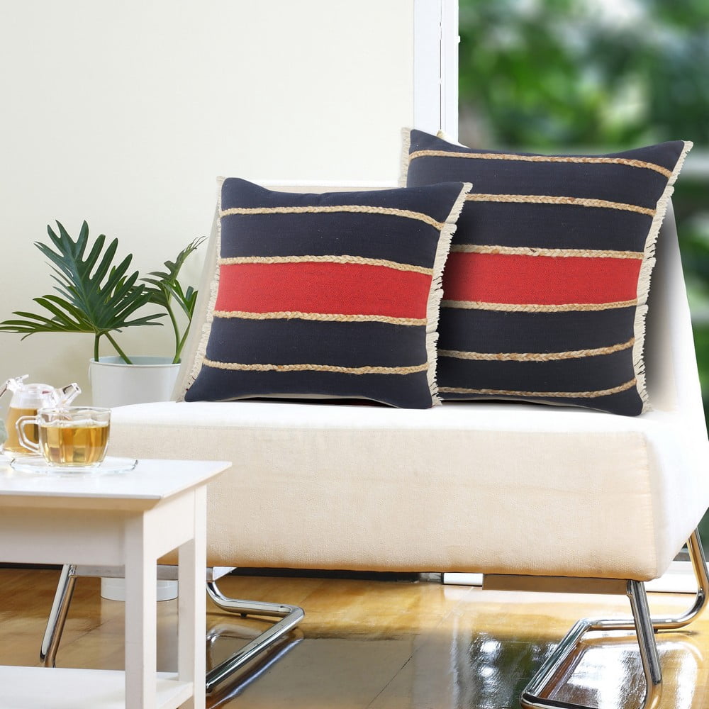 Ox Bay 24" x 24" Red/ Navy Stripe Cotton Blend Pillow Cover