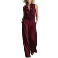 thumbnail image 2 of Gamivast Business Casual Outfits for Women 2 Piece Ruffle Button Down Shirt & Wide Leg Pants Sets Sleeveless Work Wear Elegant Office Dressy, 2 of 5