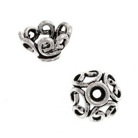 Silver Bali Bead Head Pin - Bali Sterling Silver Graceful Scroll Bead Caps 9mm (2)