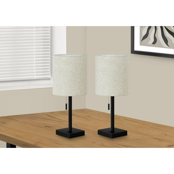 Monarch Specialties Lighting, Set Of 2, 17"h, Table Lamp, Usb Port Included, Black Metal, Beige Shade, Contemporary