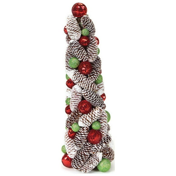 Melrose 1.5' Red and White Pine Cone Topiary Christmas Tree - Unlit