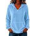 thumbnail image 2 of IUYRTFE Women's Velour Hoodie Drawstring Kangaroo Pocket Long Sleeve Solid Color Casual Pullover Top, 2 of 5